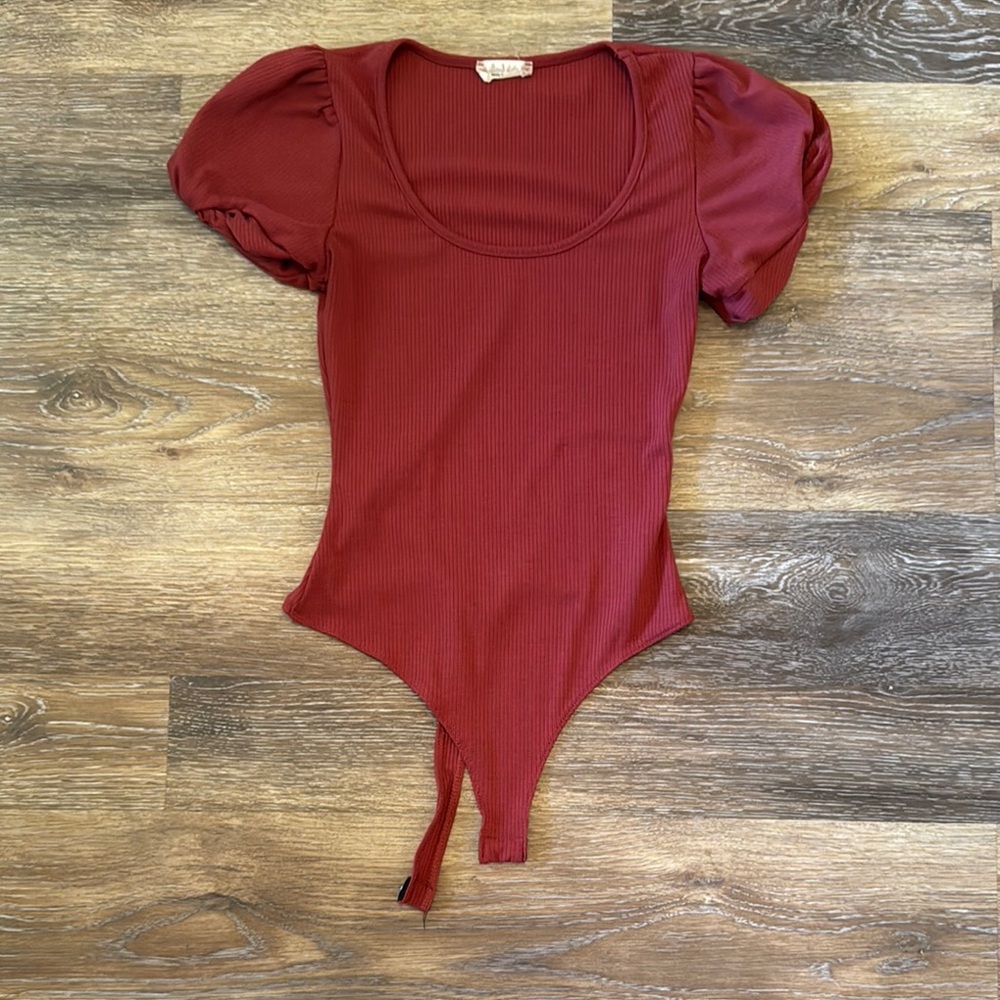 Altar’d State Red Puff Sleeve Bodysuit